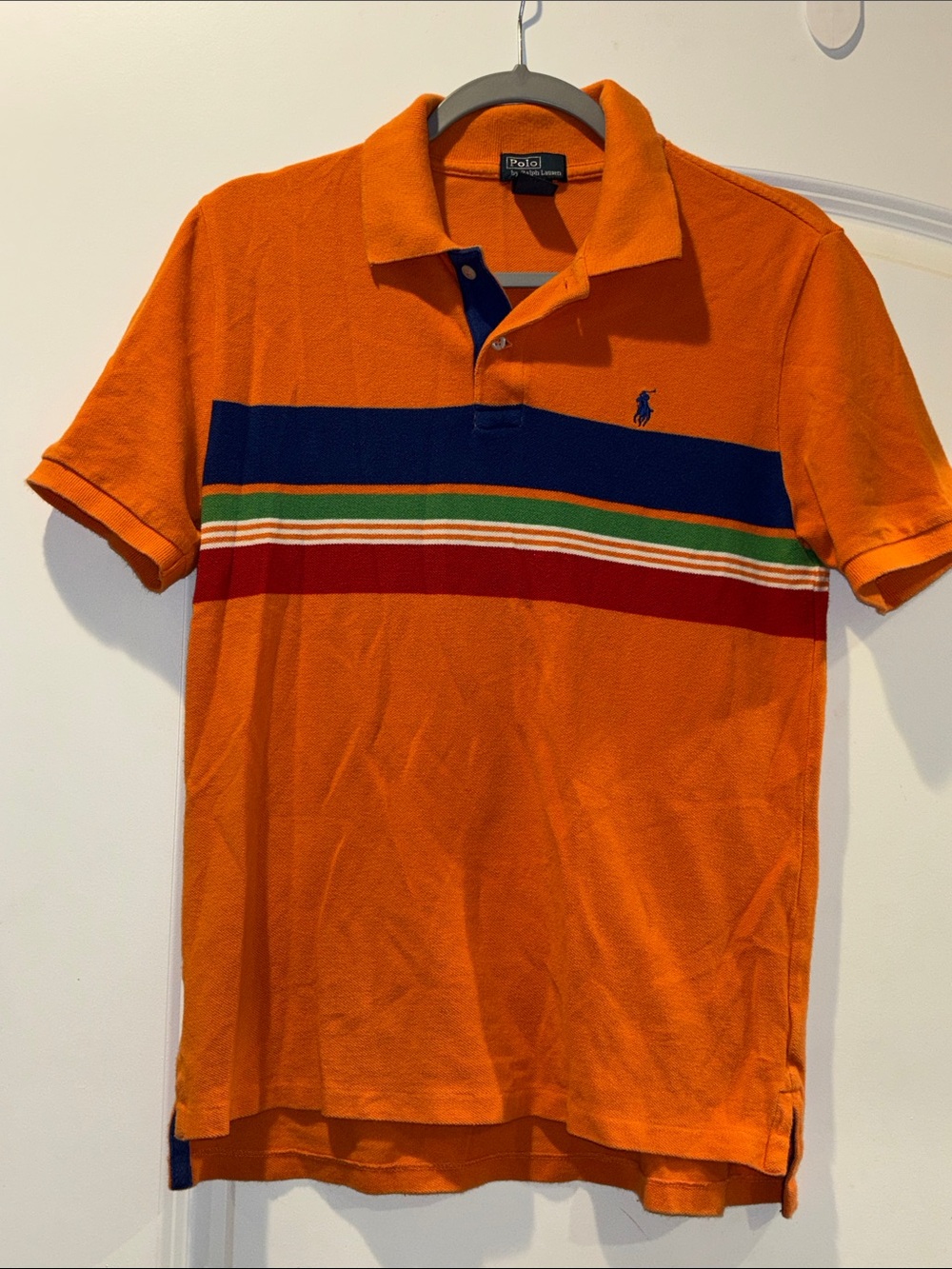 Polo by Ralph Lauren Orange Polo with Navy, Green & Red Stripes